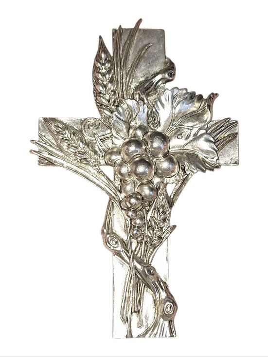 Vintage Other - Vintage Pewter Cross By Authur Cour with 3D Wheat and Grapes Religious Scripture